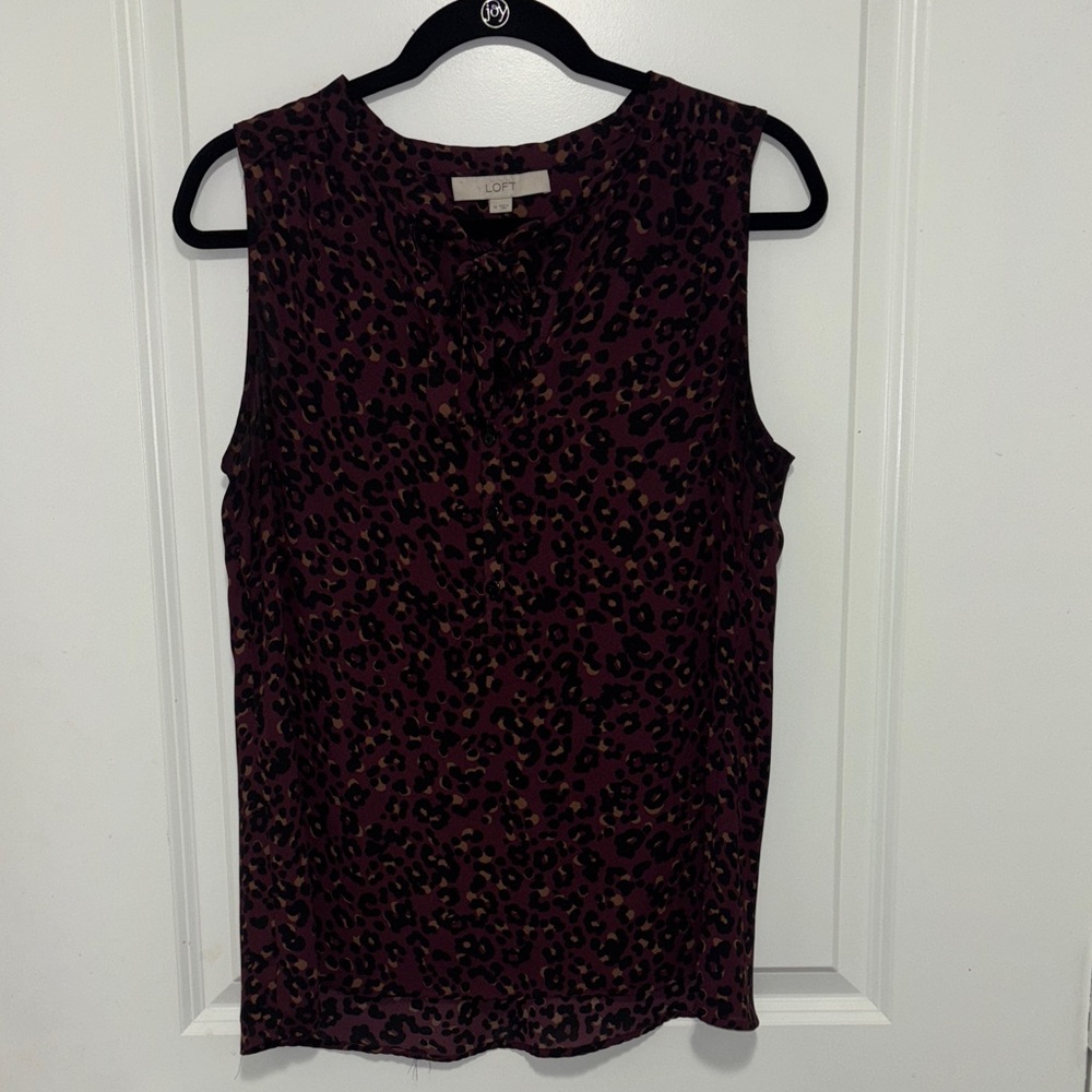 LOFT Sleeveless Leopard Print Blouse - Black and Burgundy